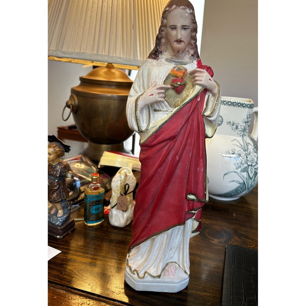 Vintage Chalkware Sacred Heart Jesus. AS FOUND/AS IS